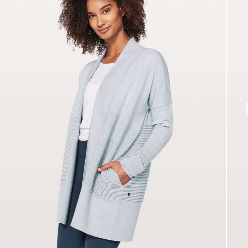 Lululemon Sit In Lotus Wrap II heathered starlight blue gray sweater cardigan